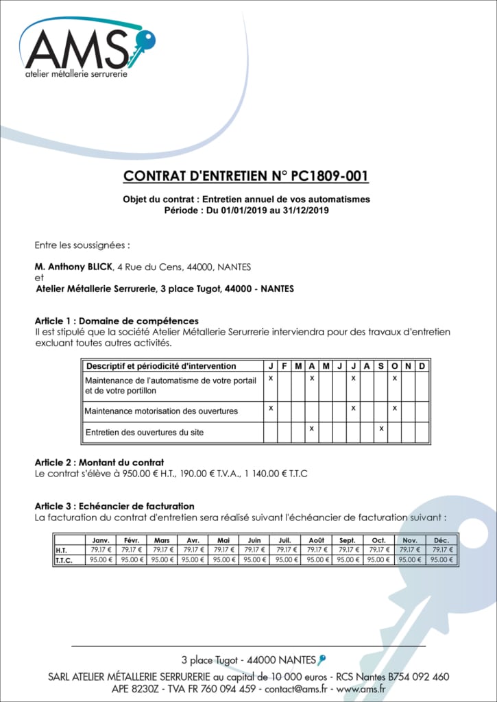 Logiciel contrat d'entretien